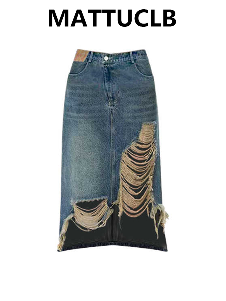 Women 2000s Midi Skirt Ripped  - đánh giá và giá Street Fashion Kpop