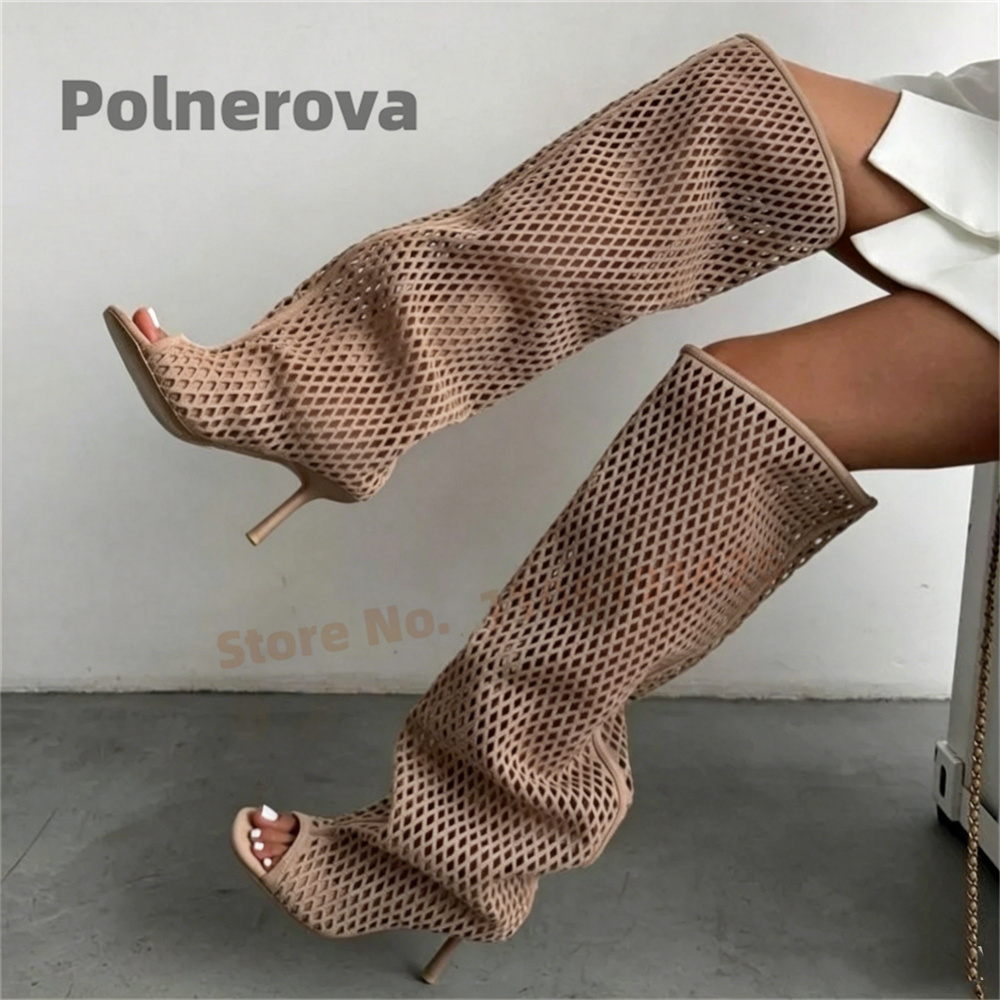 Hollow Out Leather Knee High B - đánh giá và giá Street Fashion Female