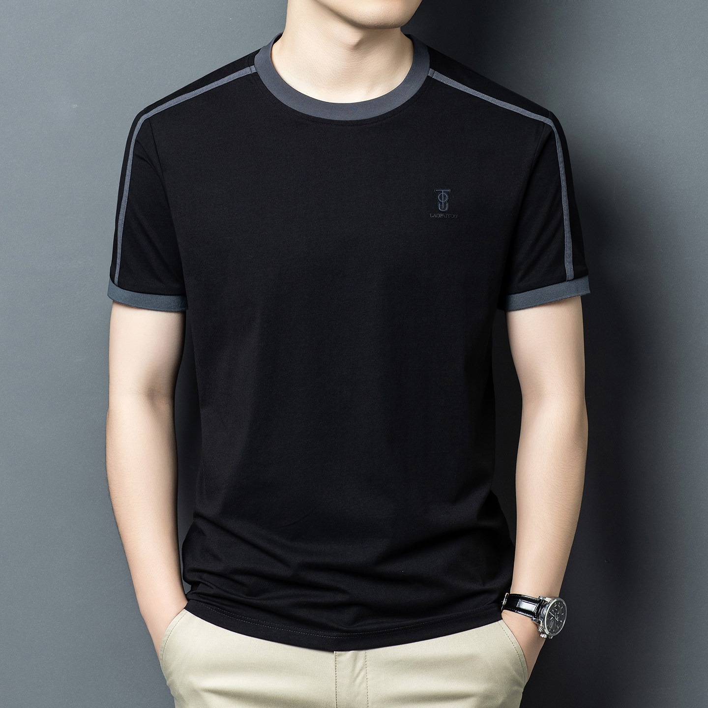 Summer Men's Black T-shirt Hig - đánh giá và giá Street Fashion In Chinese