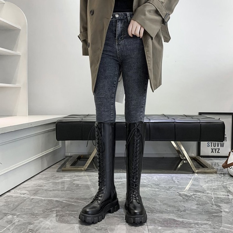 Women Knee High Boots Lace Up  - đánh giá và giá Street Fashion Female